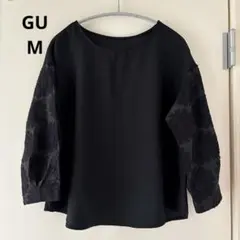 GU ブラウス　レース　ジャガード　ブラック　Mサイズ