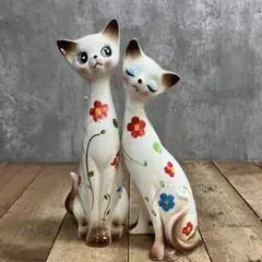 美品 ヴィンテージ 猫の置物 陶器 昭和レトロ シャム猫 - メルカリ