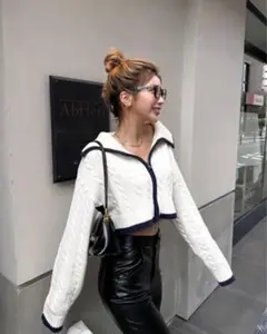 DIANTE ディアンテ BIG COLLAR ZIP ニット カーディガン