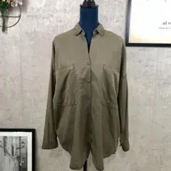 美品 ZARA シャツ ブラウス 長袖 ロング丈 XS カーキ 匿名配送
