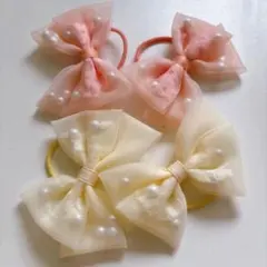 新品未使用 レースリボンのキッズヘアゴム/子供 髪ゴム　4個セット