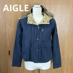 【AIGLE】ネイビー フード付き マウンテンパーカー