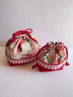 レトロ花柄お弁当袋・コップ袋セットハンドメイド女の子入園入学