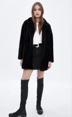 希少　ZARA ザラ　L 極美品　完売品　フェイクファーコート