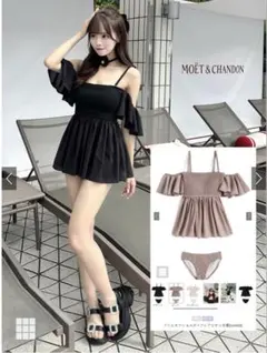 フリルオフショルダーフレアビキニ水着[sw943] ブラック　GRLのサムネイル
