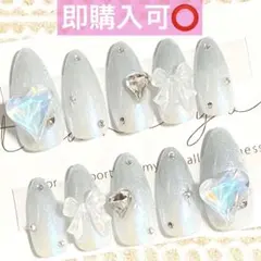 ネイルチップ現品量産型フレンチガーリー韓国ワンホンスナ系白水色マグネットリボン冬