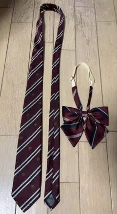 イーストボーイ　バーガンディ ストライプ ネクタイ リボンセット