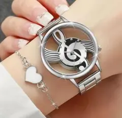 【新品】音楽デザイン クォーツ腕時計ユニセックス ブレスレット付【稼動品】