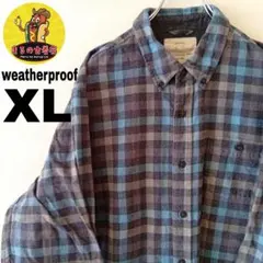 USA古着 weatherproof　ネルシャツXLチャコールグレーライトブルー