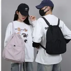 リュック バックパック ナップサック 黒 男女兼用 軽量 韓国 クール