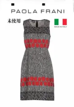 新品パオラフラーニクラシックノースリーブワンピース膝丈ブラックホワイトレッド赤黒のサムネイル