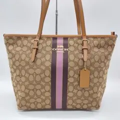 美品　COACH トートバッグ　キャンバス　肩掛け　茶