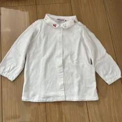 【美品】ミキハウス　ホワイト 長袖　ポロシャツ 80cm チェリー刺繍