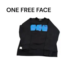 ONE FREE FACE スウェット トレーナー 黒 × ブルー ロゴ**