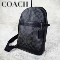 【美品】COACH コーチ ボディバッグ シグネチャー レザー×PVC 黒