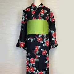 新品 浴衣 レディース 椿 黒 3310 花柄 赤 ゆかた 女物
