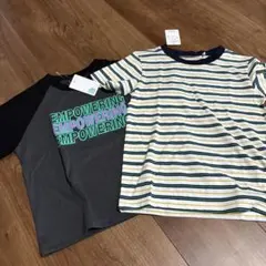 新品　キッズ男の子120 ストライプ柄とプリント半袖Tシャツ2枚セット