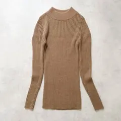 無印良品 首のチクチクを抑えた 太リブ ハイネック　モックネック　茶　M