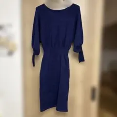 ネイビー ニットワンピース バルーンスリーブ