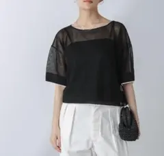 NANO universe 洗濯機洗可バイカラーシアーニット ブラック