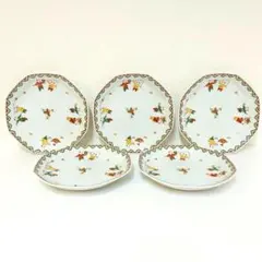 ⭐️ たち吉 赤絵 唐子 八角皿揃 5客 美品 ⭐️