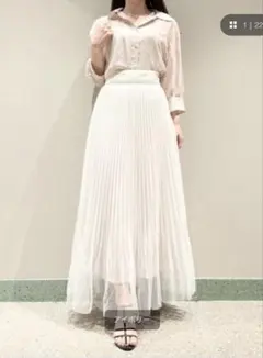 PLST シアーメタルボタンシャツ&シアーボリュームフレアスカートL
