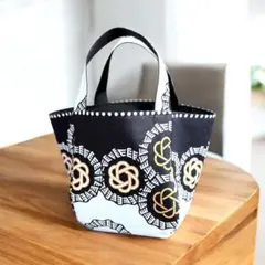 アフリカ布　モノトーン✖︎ゴールド　ミニトートバック