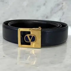 Valentino バレンチノ ネイビー 本革 ベルト イタリア製 ゴールドのサムネイル