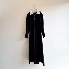 THERE’S 配色カラーAラインジップワンピース 黒 フリー　白襟