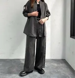 アプレジュールミニョン ストライプ カッティングシャツ＋パンツ セットアップ