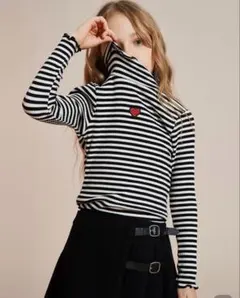 ストライプ ハイネック 長袖カットソー