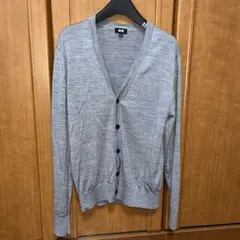 ユニクロ メンズ ウール 100% カーディガン ライトグレー S 中学 高校