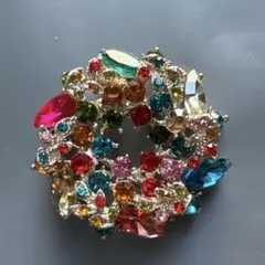 ビンテージ風カラフルクリスタル調ストーン装飾　ブローチ　ペンダントヘッド