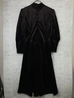 レトロ 古着 くるみボタン ベロア ベルベット ハイネック 長袖 ワンピ