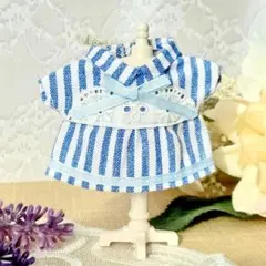 【10cmぬい服】襟つきストライプワンピース青