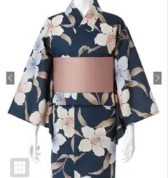 ネイビー花柄浴衣・帯セット