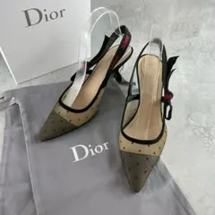 美品・箱付　ディオール　J'Adior スリングバック　メッシュパンプス　リボン