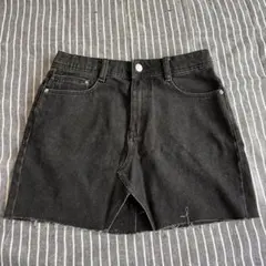 ZARA ブラックデニム ミニスカート フリンジ裾