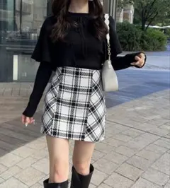 GRL 【gm699】 バックリボンツイードチェックミニスカート アイボリー