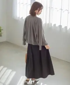 【クリーニング済】ラトータリテ　グレー 長袖カーディガン 綿100　白ボタン