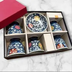 夢彩 湯呑み　遊器浪漫 染錦丸紋唐草 茶菓揃 5客セット 有田焼 波佐見焼