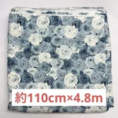 プリント生地 バラ柄 ブルー 青