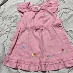 美品♡miki HOUSE ♡半袖ワンピース ピンク♡90