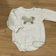 コトリ　長袖ホワイト 馬刺繍ロンパース 80