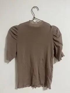 シースルーブラウス/ブラウン パフスリーブ 半袖/nice clap