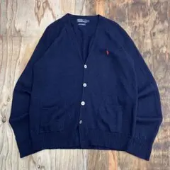 90s Ralph Lauren ラムウール ニット カーディガン ネイビー
