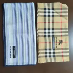 BURBERRY　ハンカチ　ブルー系ストライプ　ノバチェック　2枚セット