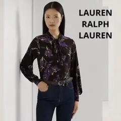 極美品 現行モデル ローレンラルフローレン 花柄 ボウタイブラウス ストレッチ