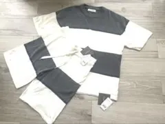 ジェラートピケ上下セットホワイトグレーボーダー新品未使用タグ付定価13200円