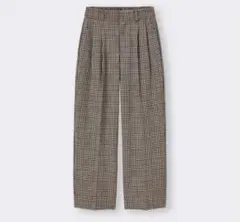 GU タックワイドパンツ チェック 丈標準